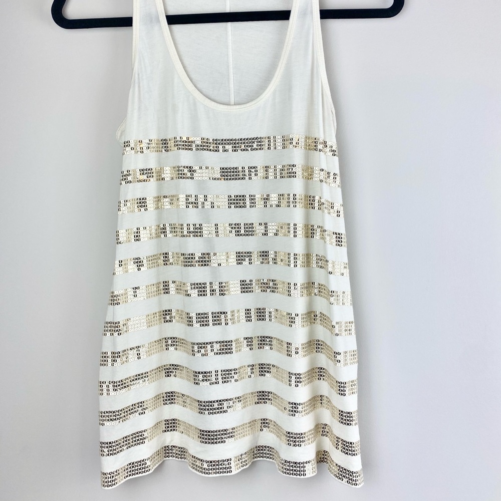 Women’s Express Sequin White & Gold Tank Top